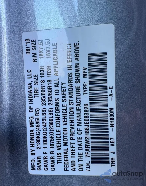 2018 Honda Cr-V Exl из США, поврежденный, VIN 7FARW2H88JE083826